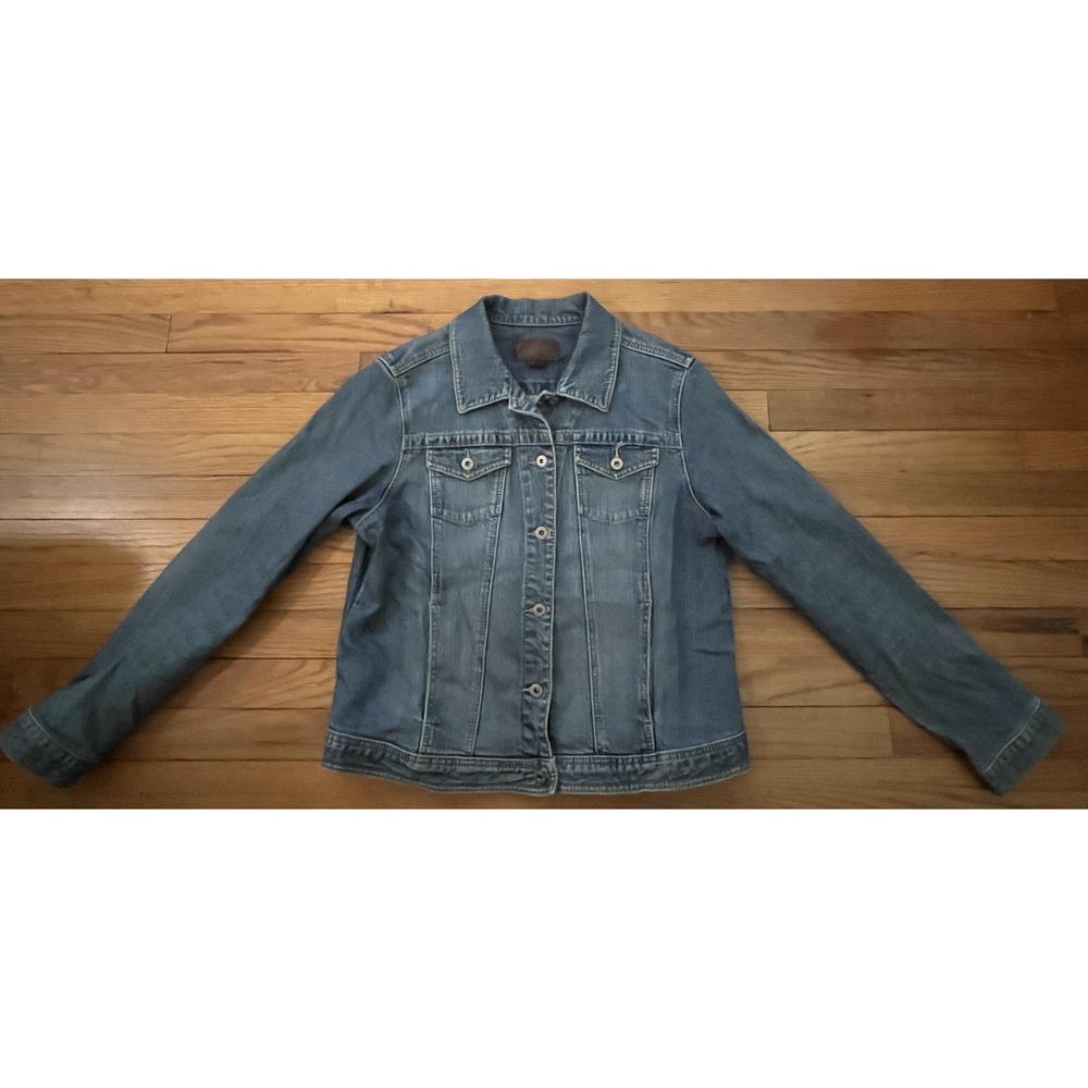 Lee Blue Stretch Denim Jean Jacket Womens Large Medium Wash Cotton Blend